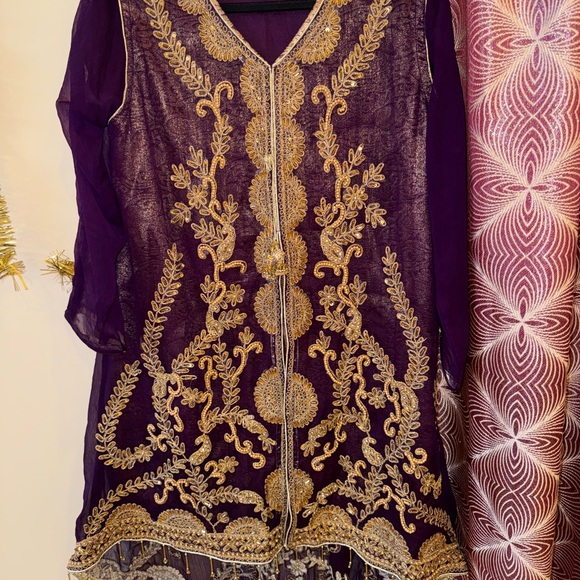 Dresses & Skirts - Elegant Purple and Gold Embroidered Women's Top